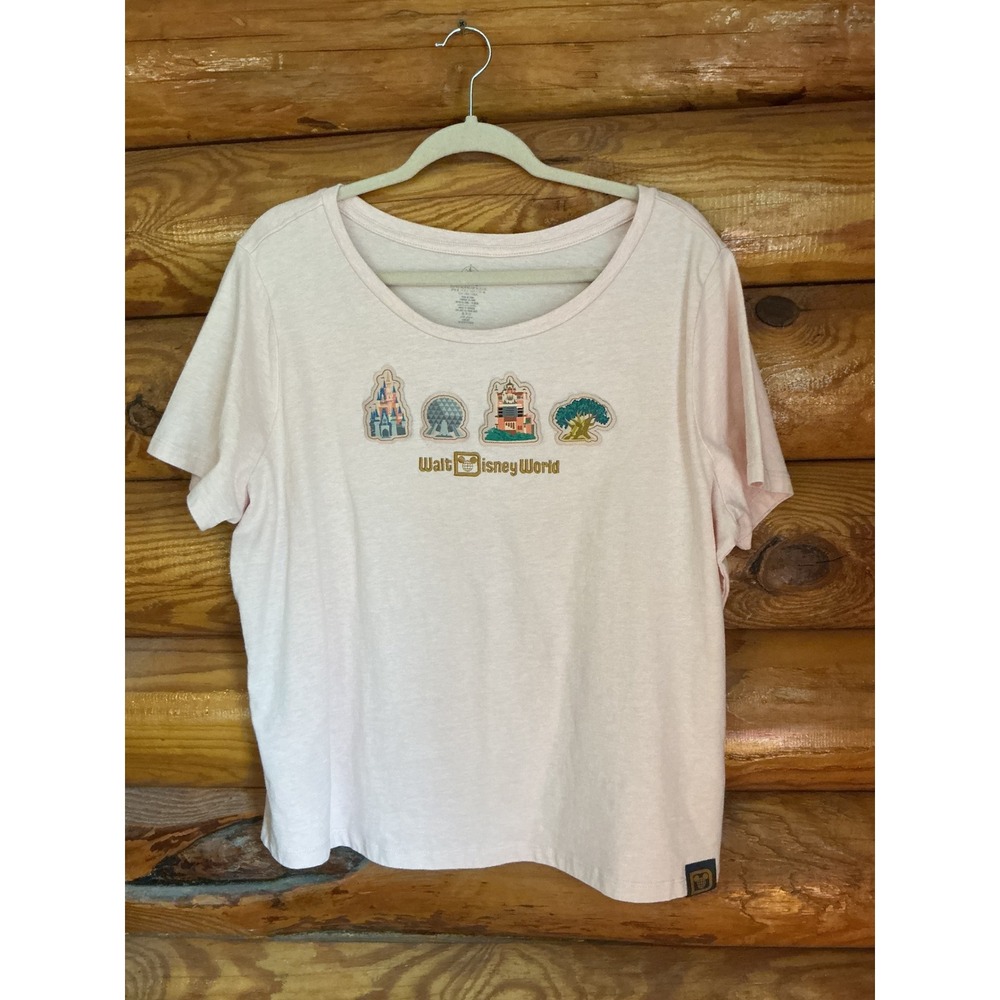 Walt Disney World Parks Icons Pink Graphic T-Shirt Women XL Organic Cotton Blend - Picture 1 of 11